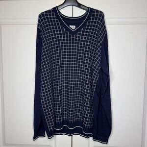 adidas Sweater Mens Large Navy Knit Cotton Ribbed Hem and‎ Cuff V Neck Pullover